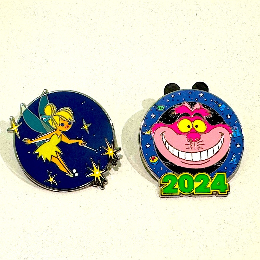 {SET OF 2} DISNEY PARKS Pins Enamel Tinker Bell Cheshire Cat Exclusive 2024